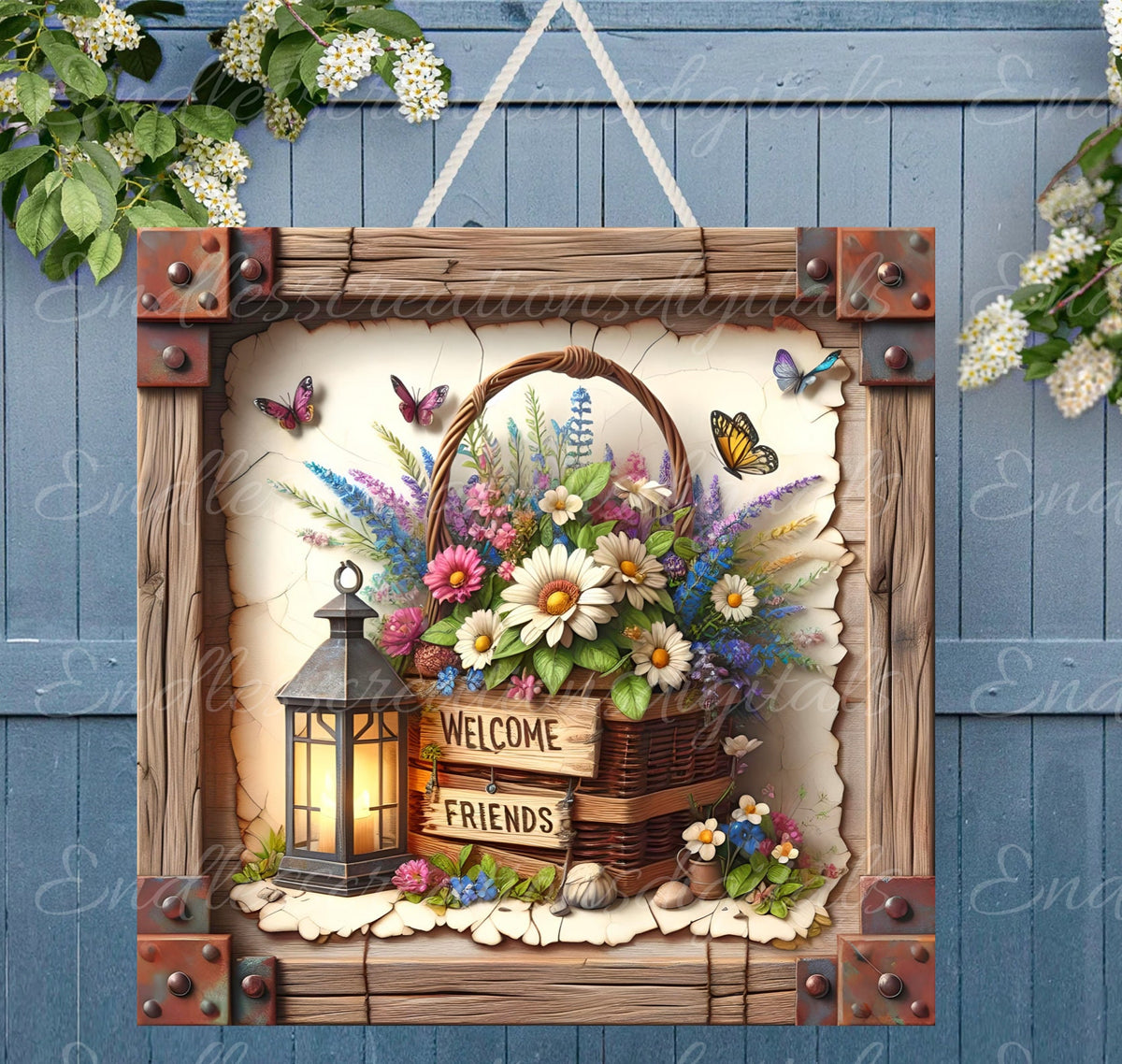 WELCOME SQUARE DOOR hanger, wreath sign png, for sublimation high resolution, 2 files, 1 add your own text
