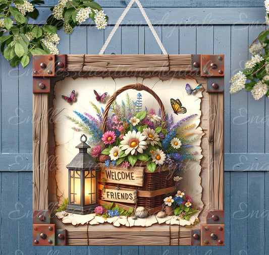WELCOME SQUARE DOOR hanger, wreath sign png, for sublimation high resolution, 2 files, 1 add your own text