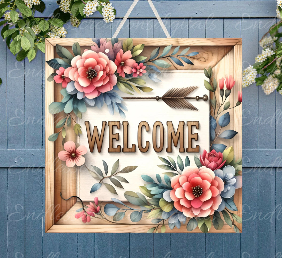 WELCOME SQUARE DOOR hanger, wreath sign png, for sublimation high resolution,