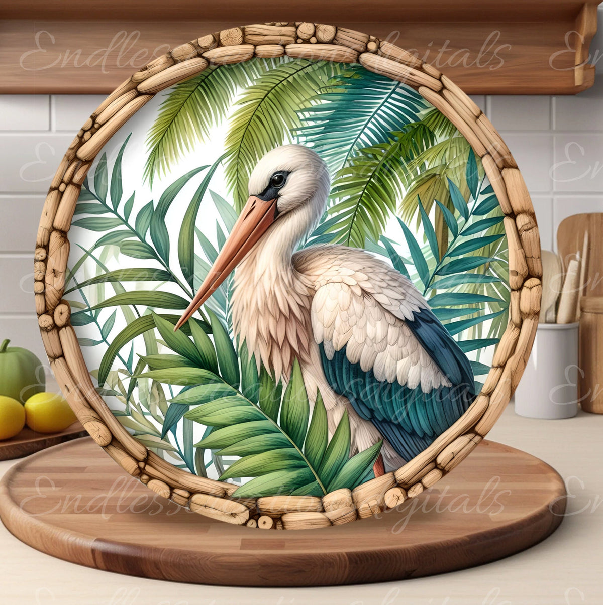TROPICAL STORK DOOR hanger, wreath sign png, round cutting board for sublimation high resolution,