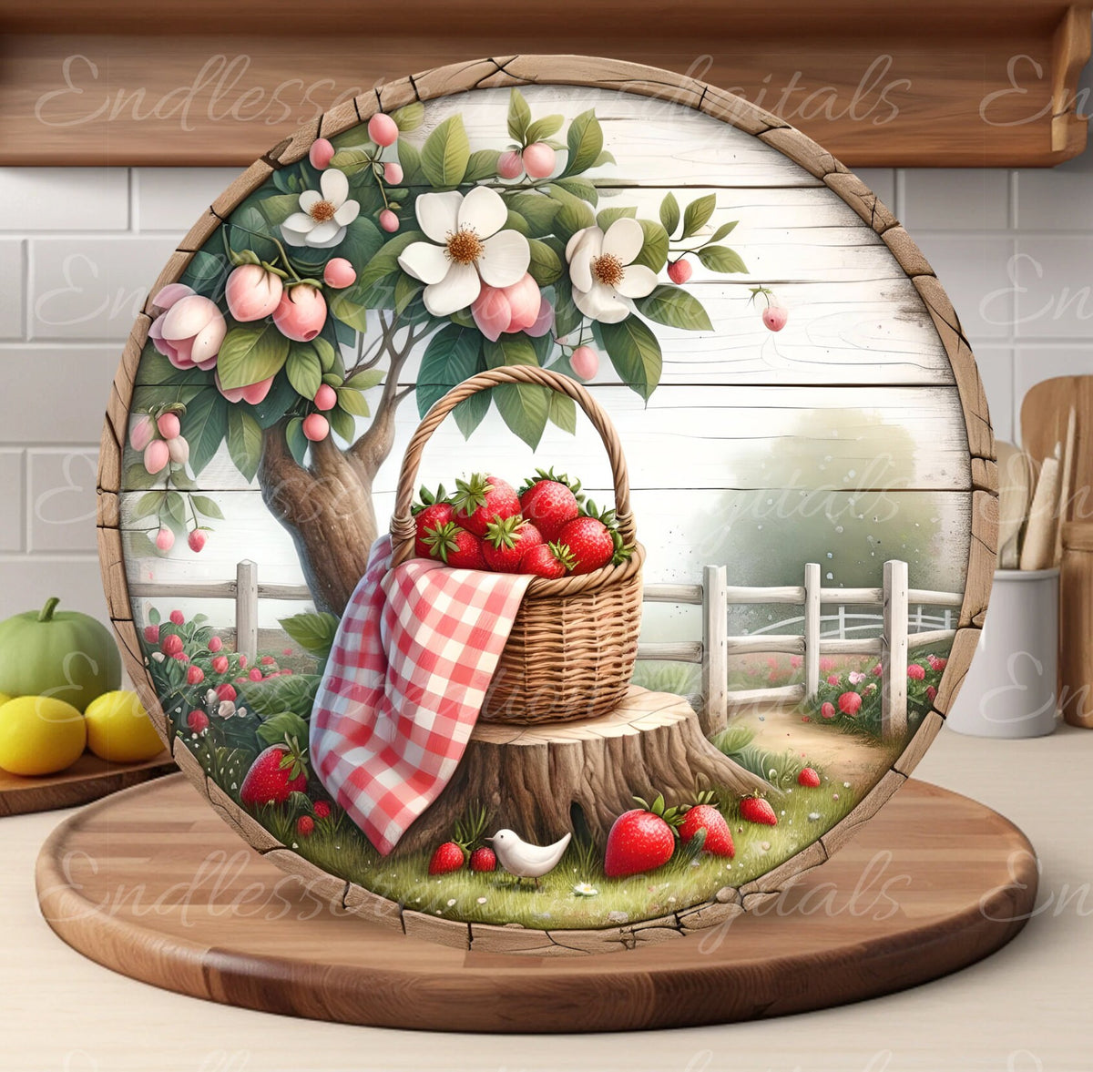 STRAWBERRY BASKET door hanger, wreath sign png, round cutting board for sublimation high resolution