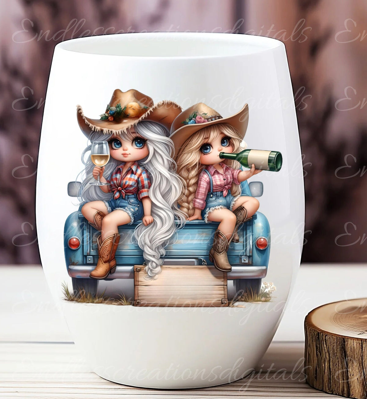 GIRLS BLUE TRUCK wine sublimation package  high definition 300png, transparent add your own text
