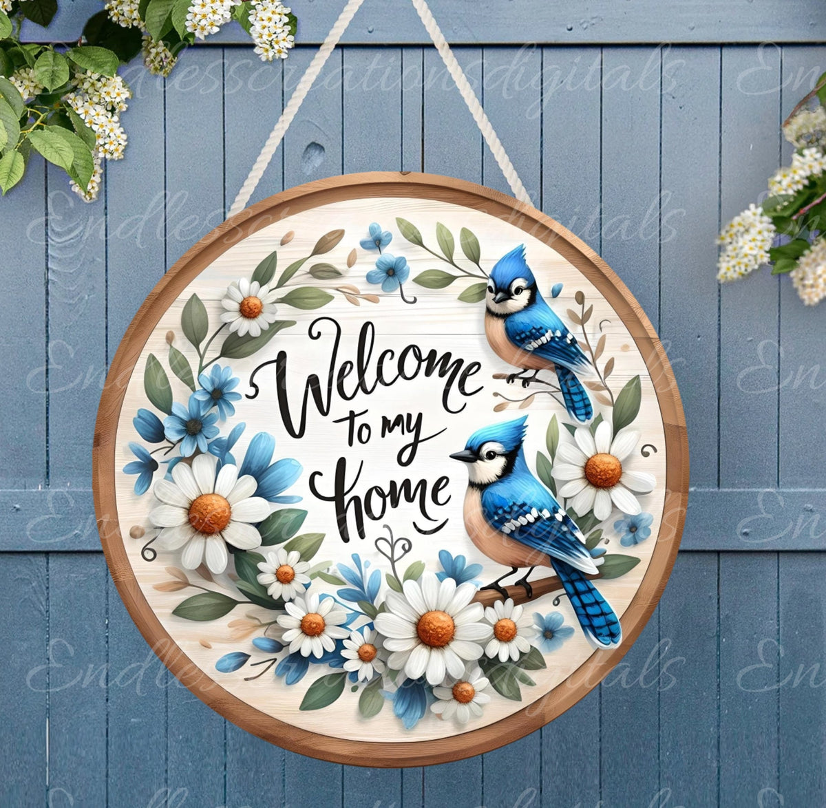 BLUE JAY DOOR hanger, wreath sign png, for sublimation high resolution,