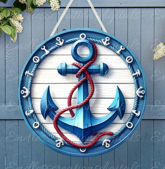 NAUTICAL SUBLIMATION ROUND, door hanger, wreath sign png, for sublimation high resolution 300 dpi digital file for download