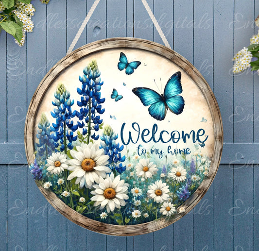 WELCOME DOOR HANGER, wreath sign, png, for sublimation high resolution, 2 files, 1 add your own text