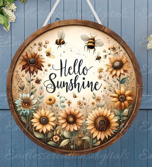 HELLO SUNSHINE DOOR hanger, wreath sign, png, for sublimation high resolution,