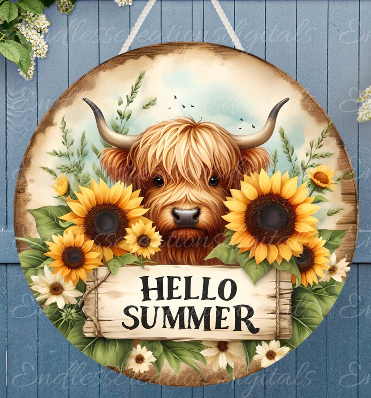 HIGHLAND COW DOOR hanger, wreath sign, round cutting board png, for sublimation high resolution,2 files for download, 1 add your own text