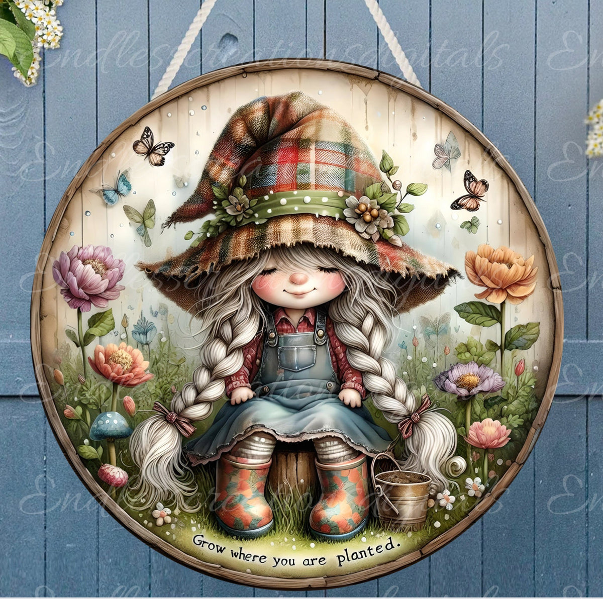 GIRL GNOME DOOR hanger, wreath sign, png, for sublimation high resolution