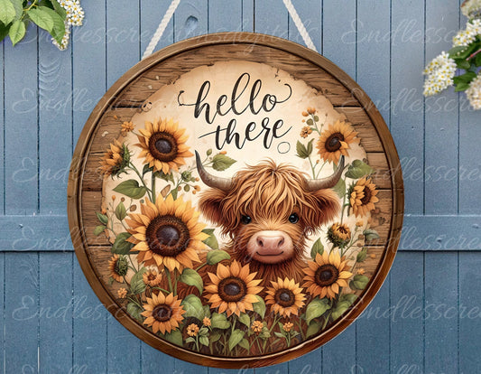 HIGHLAND COW DOOR hanger, wreath sign, round cutting board png, for sublimation high resolution,2 files for download, 1 add your own text