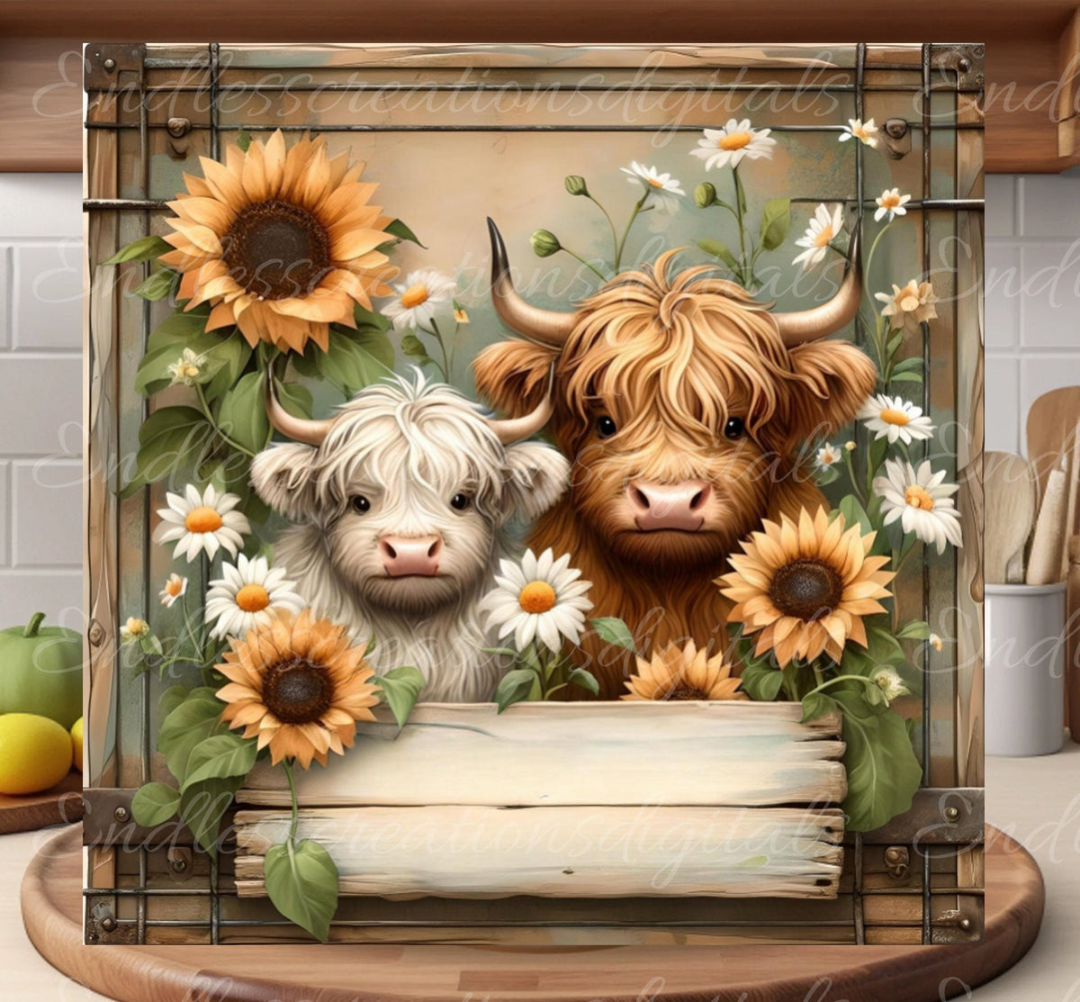 HIGHLAND COW DOOR hanger, wreath sign, square cutting board png, for sublimation high resolution 2  files, 1 blank for your own text