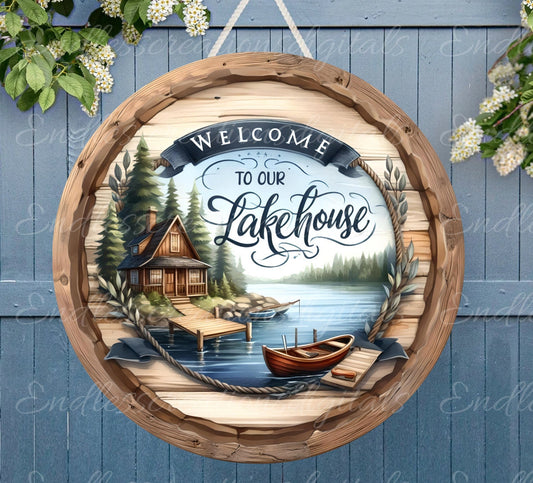 LAKEHOUSE WELCOME DOOR hanger, wreath sign png, for sublimation high resolution, 2 files, 1 add your own text