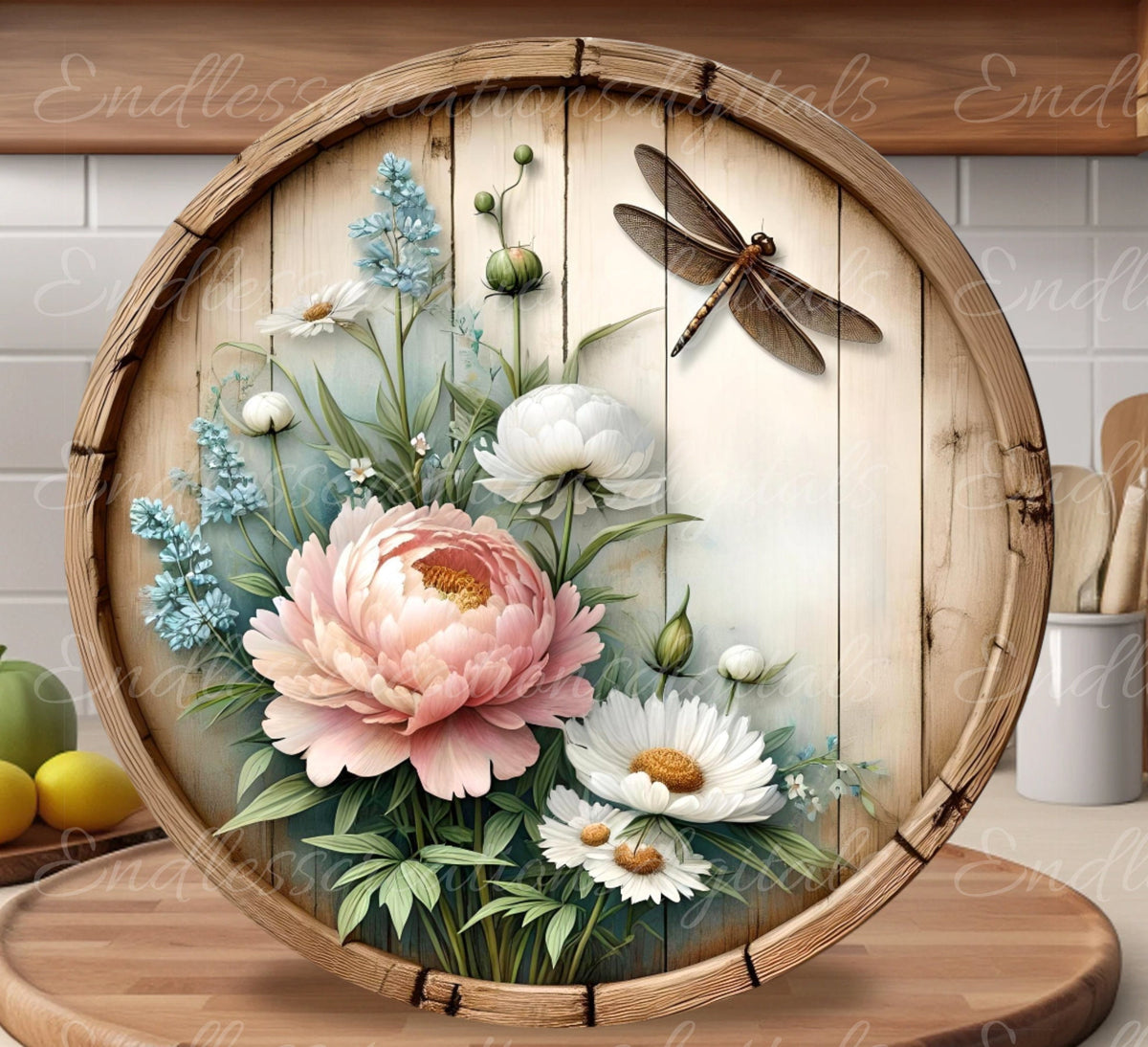 DRAGONFLY FLORAL add your own text, DOOR hanger, wreath sign png, square cutting board for sublimation high resolution