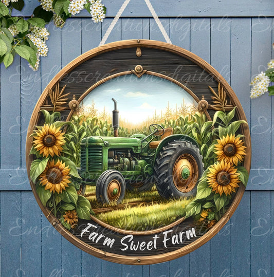 GREEN TRACTOR SUNFLOWER WELCOME DOOR HANGER, wreath sign png, for sublimation high resolution, 2 files for download, 1 add your own text!  DIGITAL DOWNLOAD ONLY