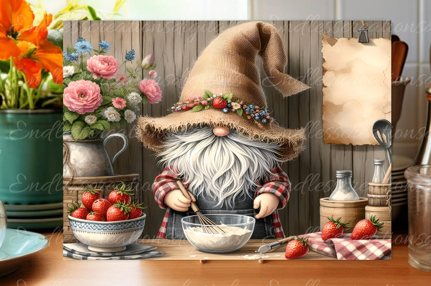 STRAWBERRY GNOME CUTTING BOARD