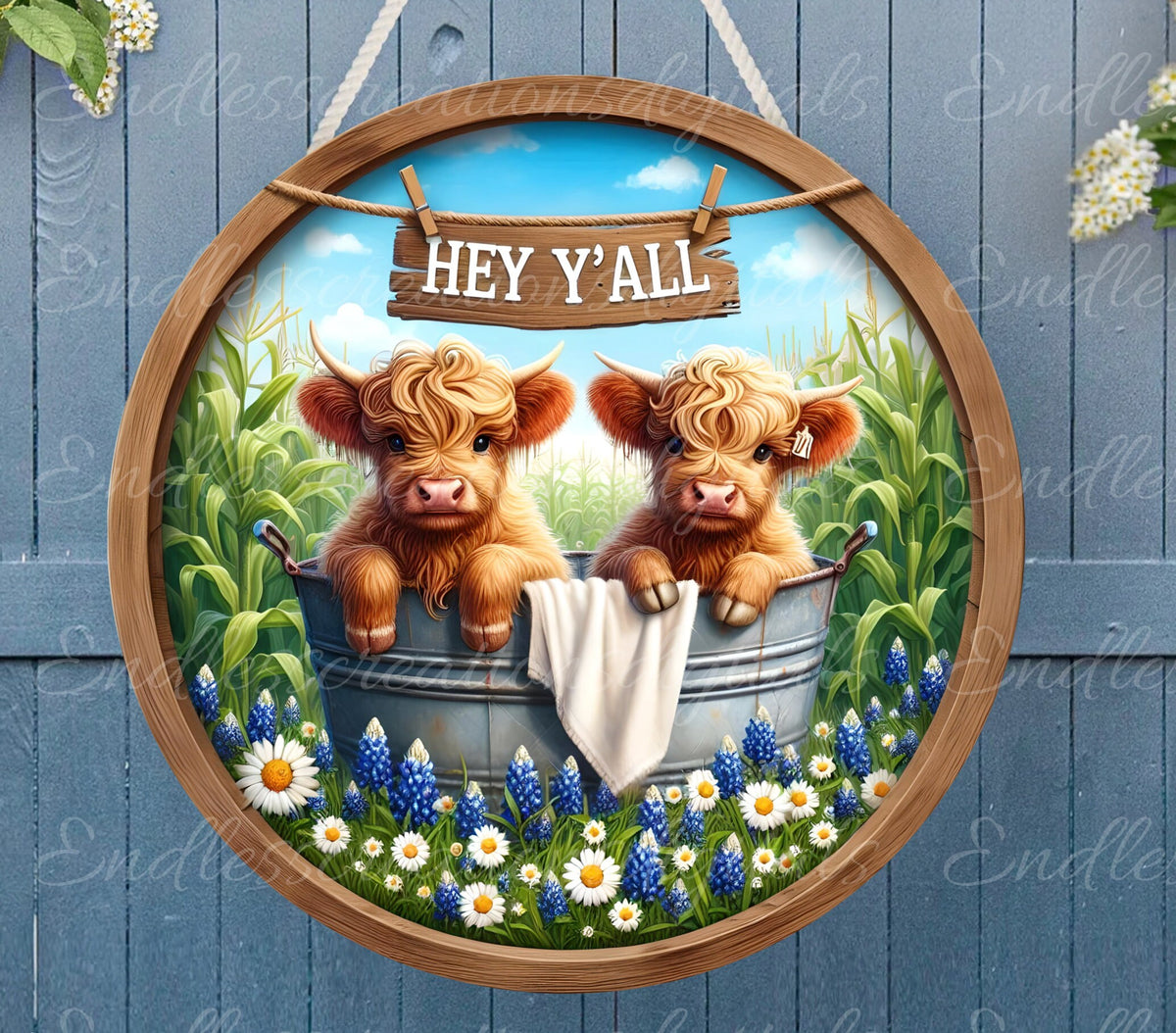 HIGHLAND COWS SUBLIMATION door hanger, wreath sign png, for sublimation high resolution