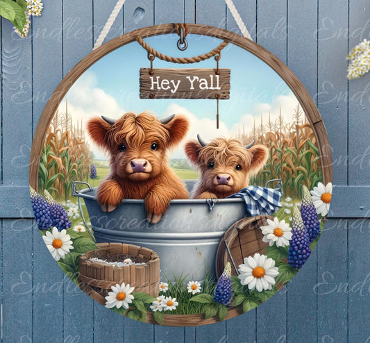 HIGHLAND COWS SUBLIMATION door hanger, wreath sign png, for sublimation high resolution