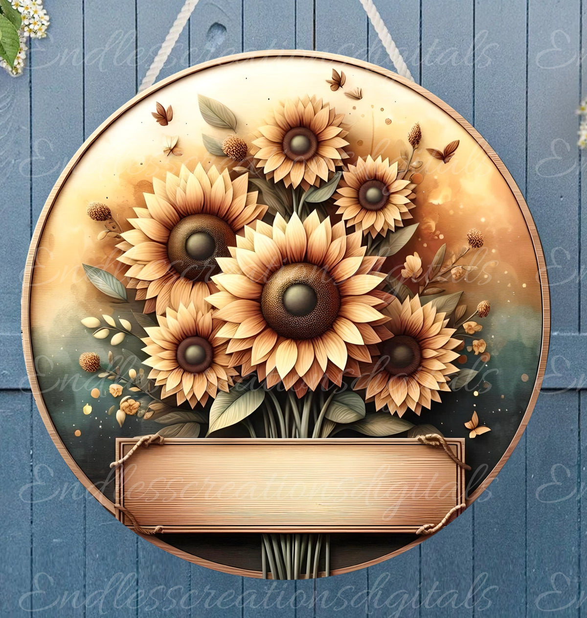 SUNFLOWER DOOR HANGER, wreath sign, png, for sublimation high resolution 2 files for download, 1 add your own text
