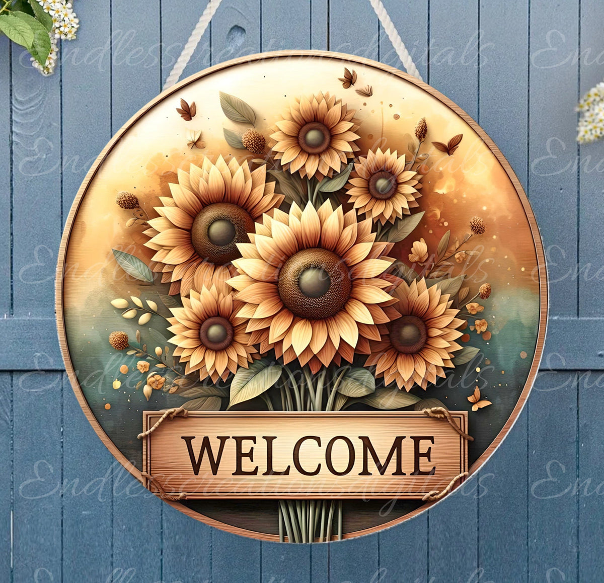 SUNFLOWER DOOR HANGER, wreath sign, png, for sublimation high resolution 2 files for download, 1 add your own text