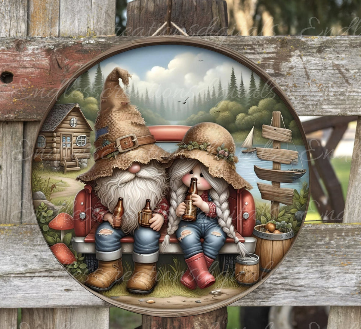 COTTAGE GNOMES SUBLIMATION door hanger, wreath sign png, for sublimation high resolution, 2 files, 1 blank add your own text