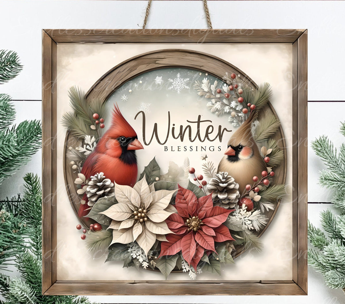 WINTER CARDINAL SQUARE door hanger, wreath sign, square cutting board png, for sublimation high resolution