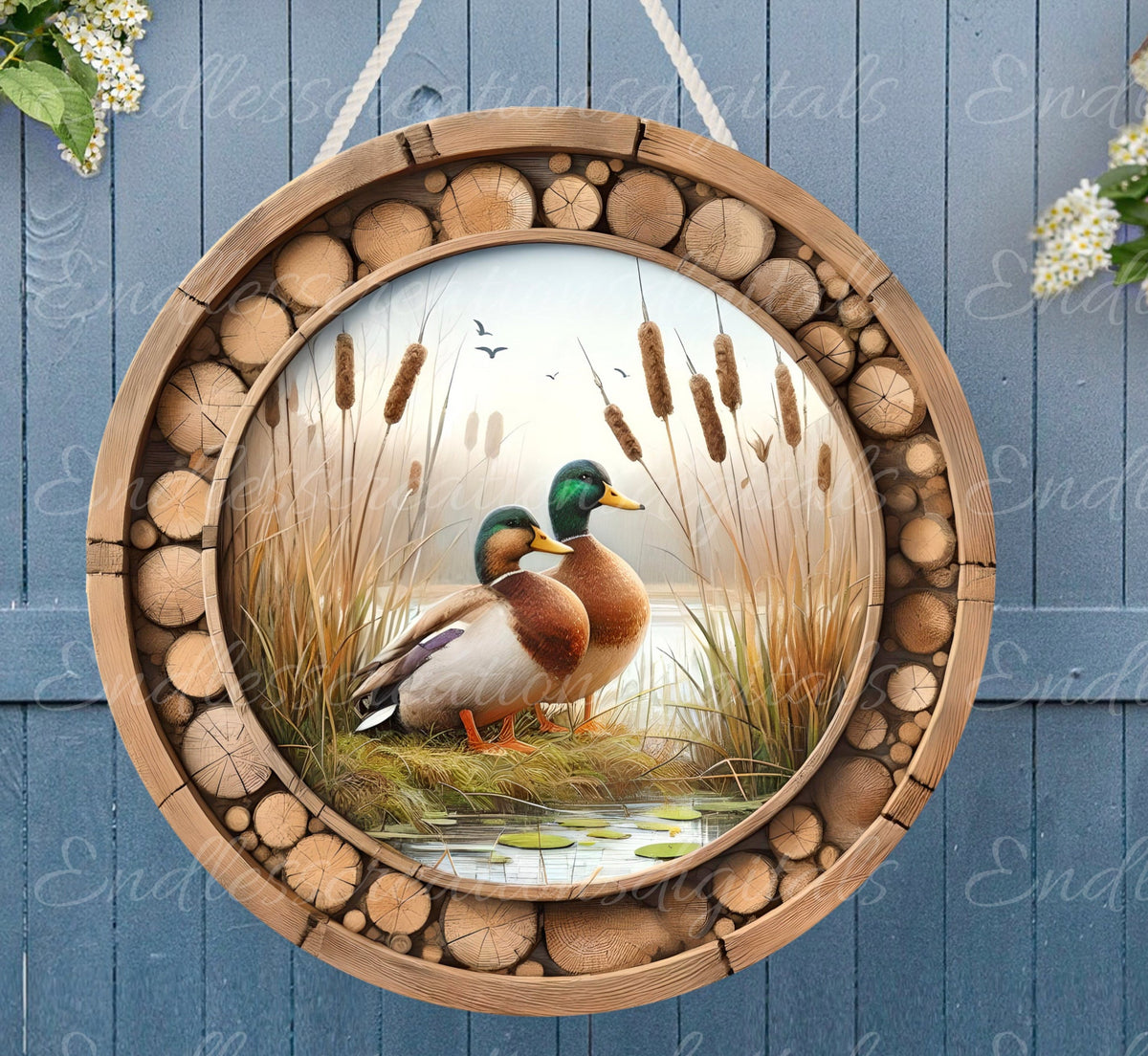 MALLARD DUCKS DOOR hanger, wreath sign png, round cutting board for sublimation high resolution,