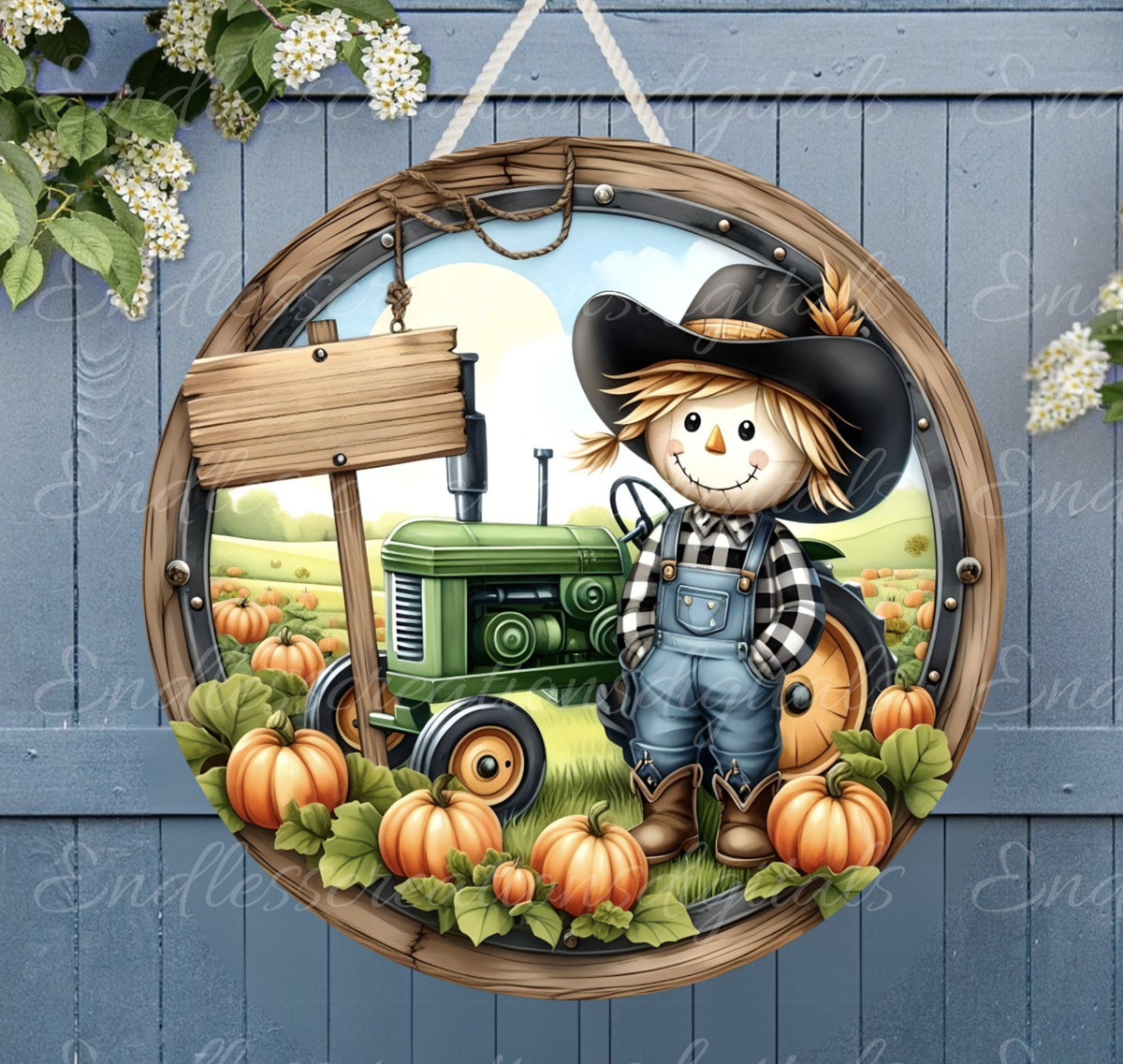 FALL SCARECROW TRACTOR WELCOME ROUND