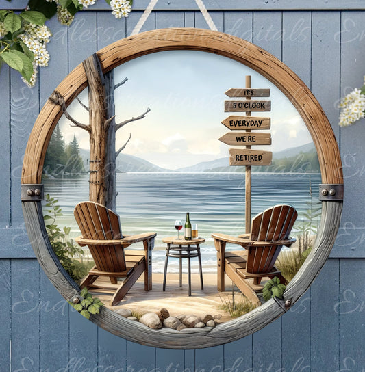 LAKE LIFE RETIRED door hanger, wreath sign png, for sublimation high resolution, 2 files, 1 add your own text