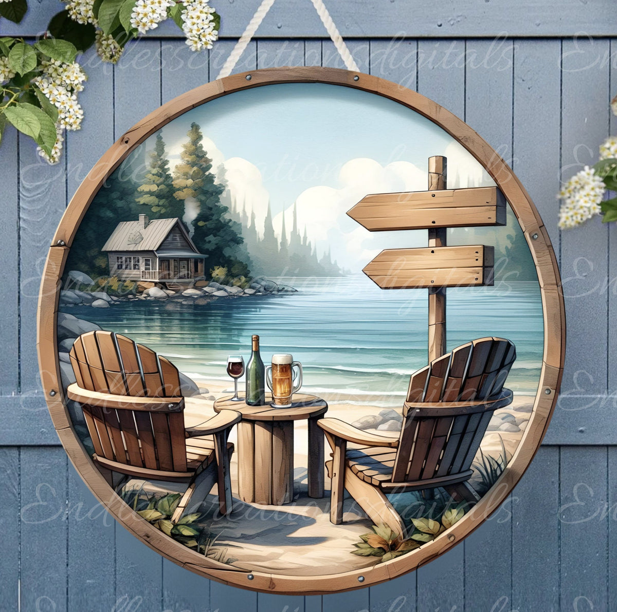 COTTAGE LIFE DOOR  hanger, wreath sign png, for sublimation high resolution, 2 files, 1 add your own text