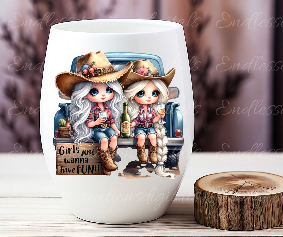GIRLS BLUE TRUCK wine sublimation package  high definition 300png, transparent add your own text