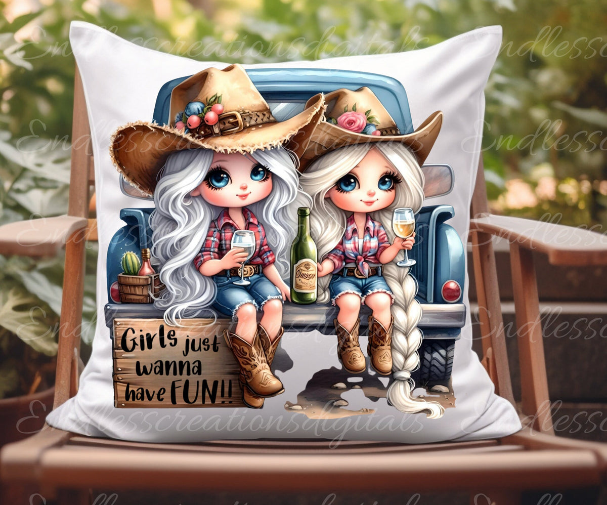 GIRLS BLUE TRUCK wine sublimation package  high definition 300png, transparent add your own text
