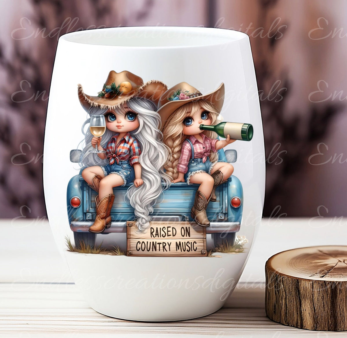GIRLS BLUE TRUCK wine sublimation package  high definition 300png, transparent add your own text