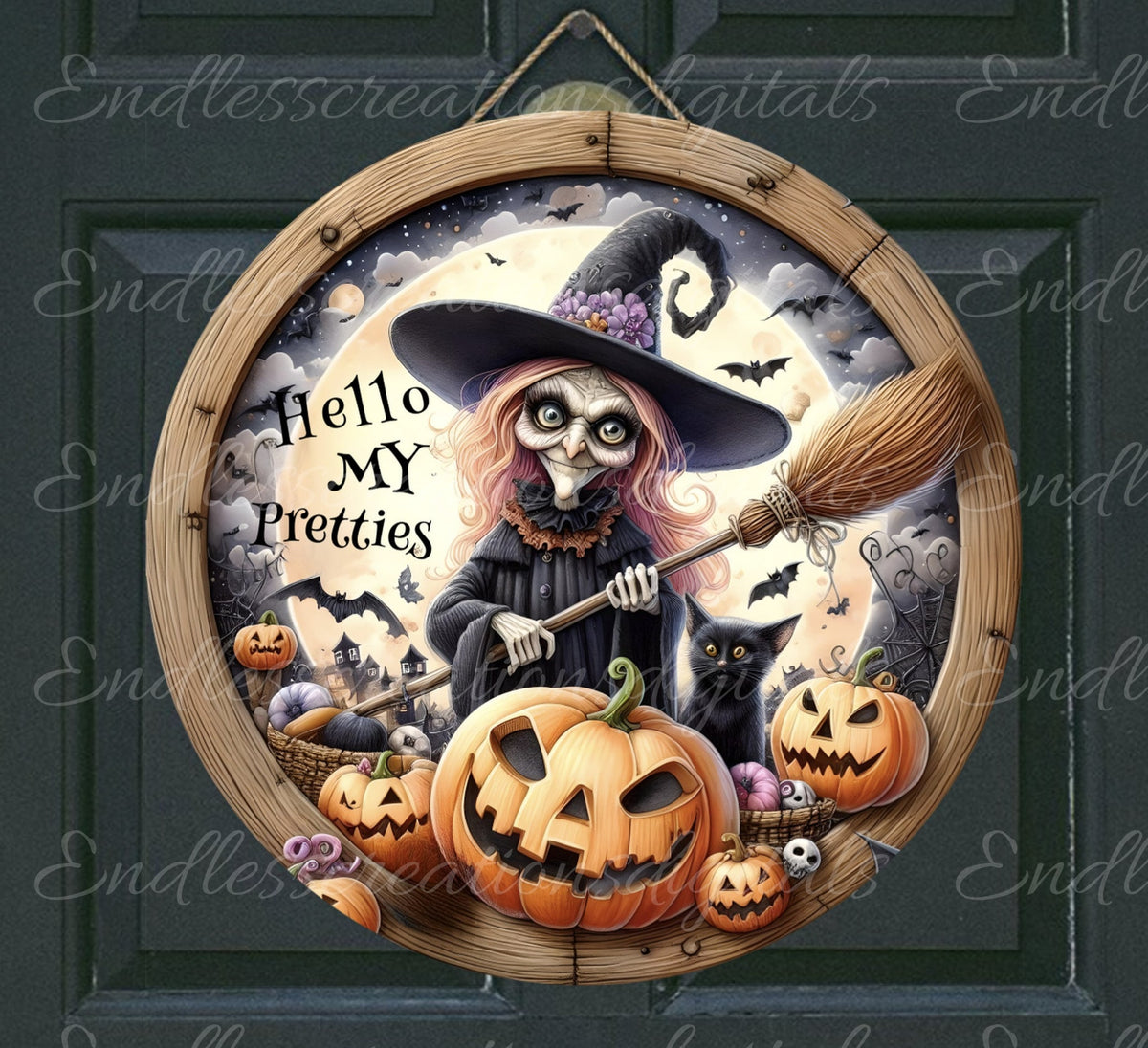 HALLOWEEN DOOR HANGER, wreath sign, round cutting board png, for sublimation high resolution, 2 files, 1 add your own text