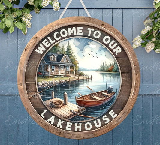 LAKEHOUSE WELCOME DOOR hanger, wreath sign png, for sublimation high resolution, 2 files, 1 add your own text