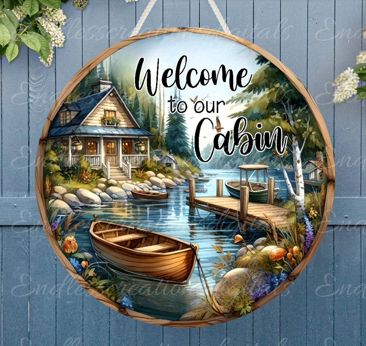 CABIN WELCOME DOOR hanger, wreath sign png, for sublimation high resolution, 2 files, 1 add your own text