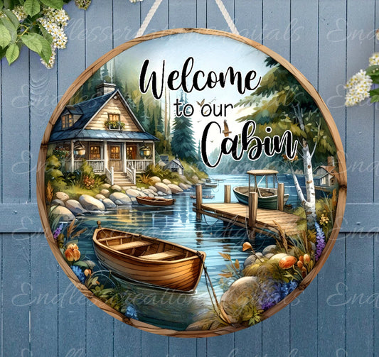CABIN WELCOME DOOR hanger, wreath sign png, for sublimation high resolution, 2 files, 1 add your own text