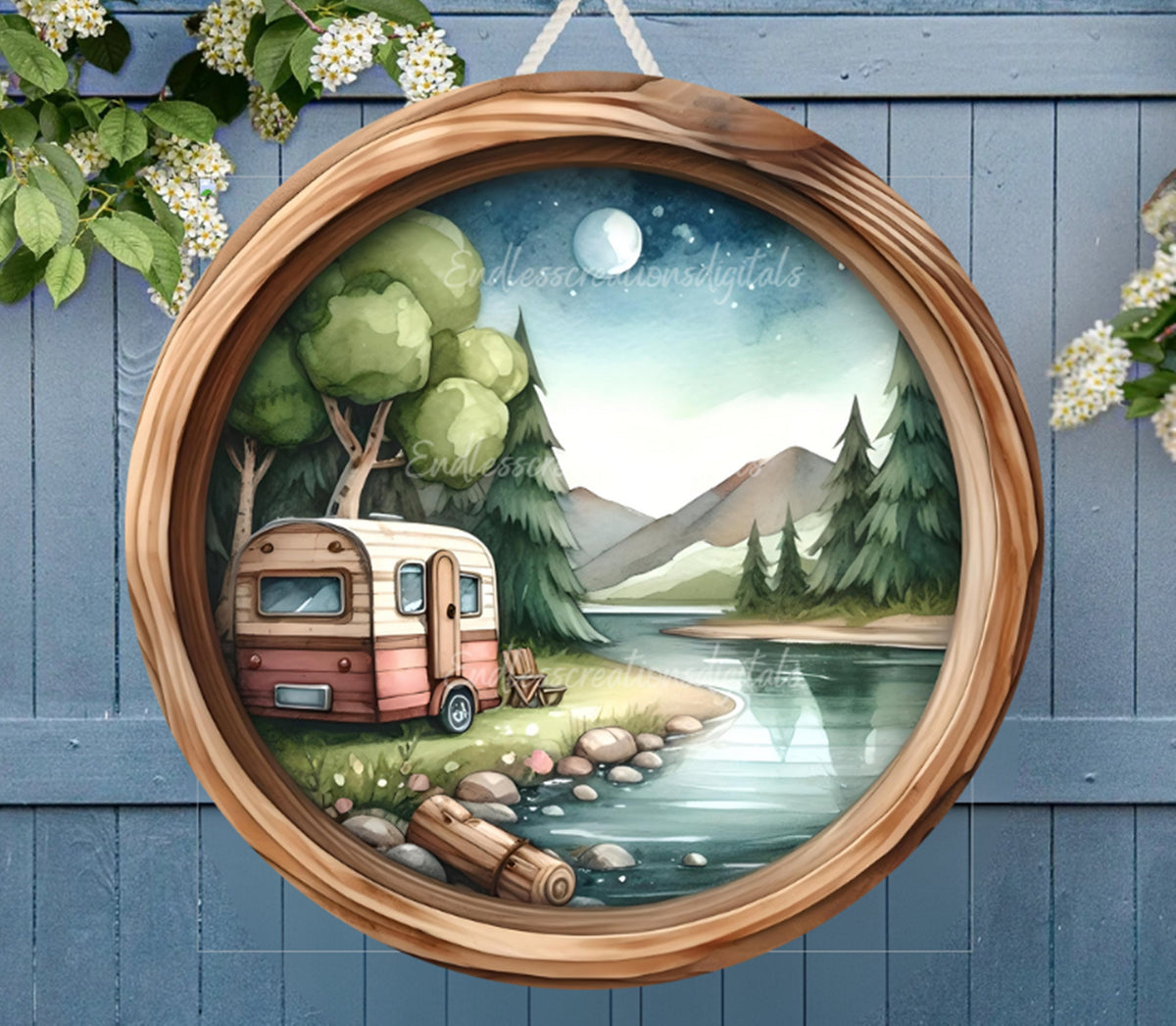 CAMPER DOOR HANGER, wreath sign png, for sublimation high resolution, 1 file add your own text