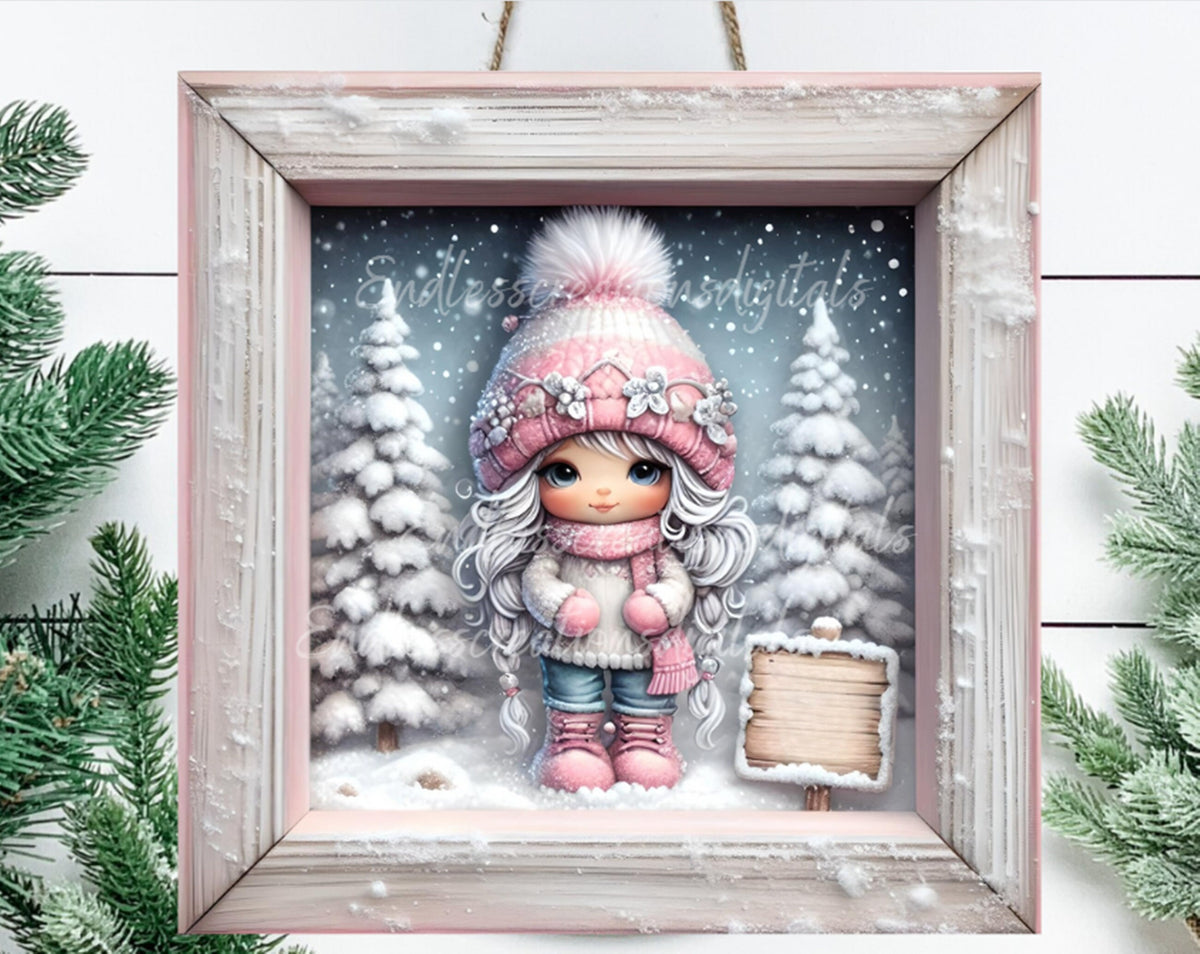 PINK GIRLGNOME SQUARE door  hanger, wreath sign, round cutting board  for sublimation high resolution, 2 files, 1 add your own text