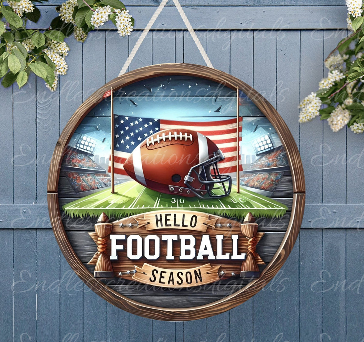 FOOTBALL DOOR HANGER, wreath sign, png, 300DPI high resolution