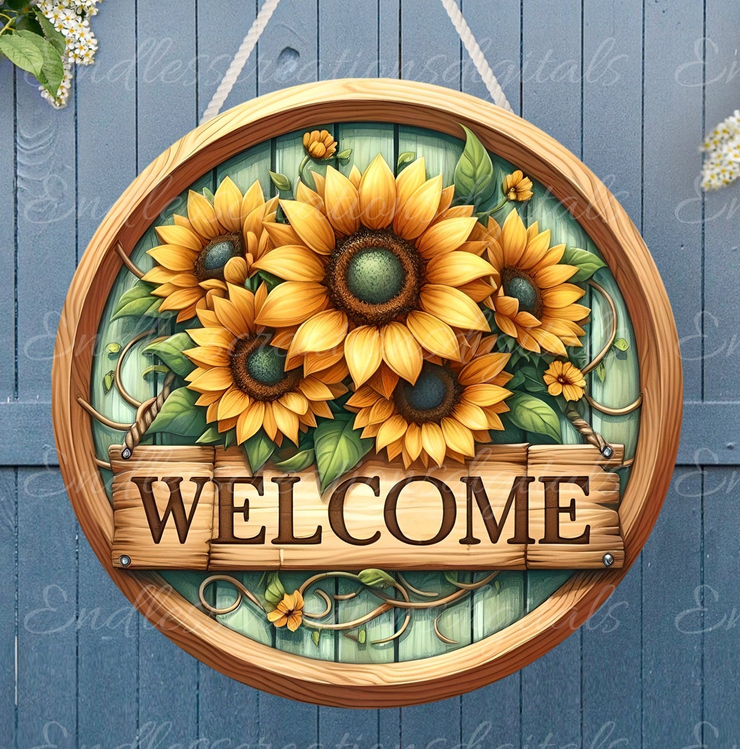 WELCOME DOOR HANGER, wreath sign, round cutting board png, for sublimation high resolution, 2 files for download, 1 add your text
