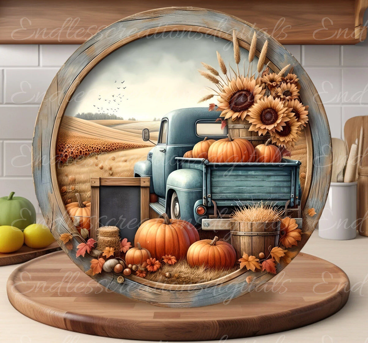 ROUND FALL OLD BLUE TRUCK