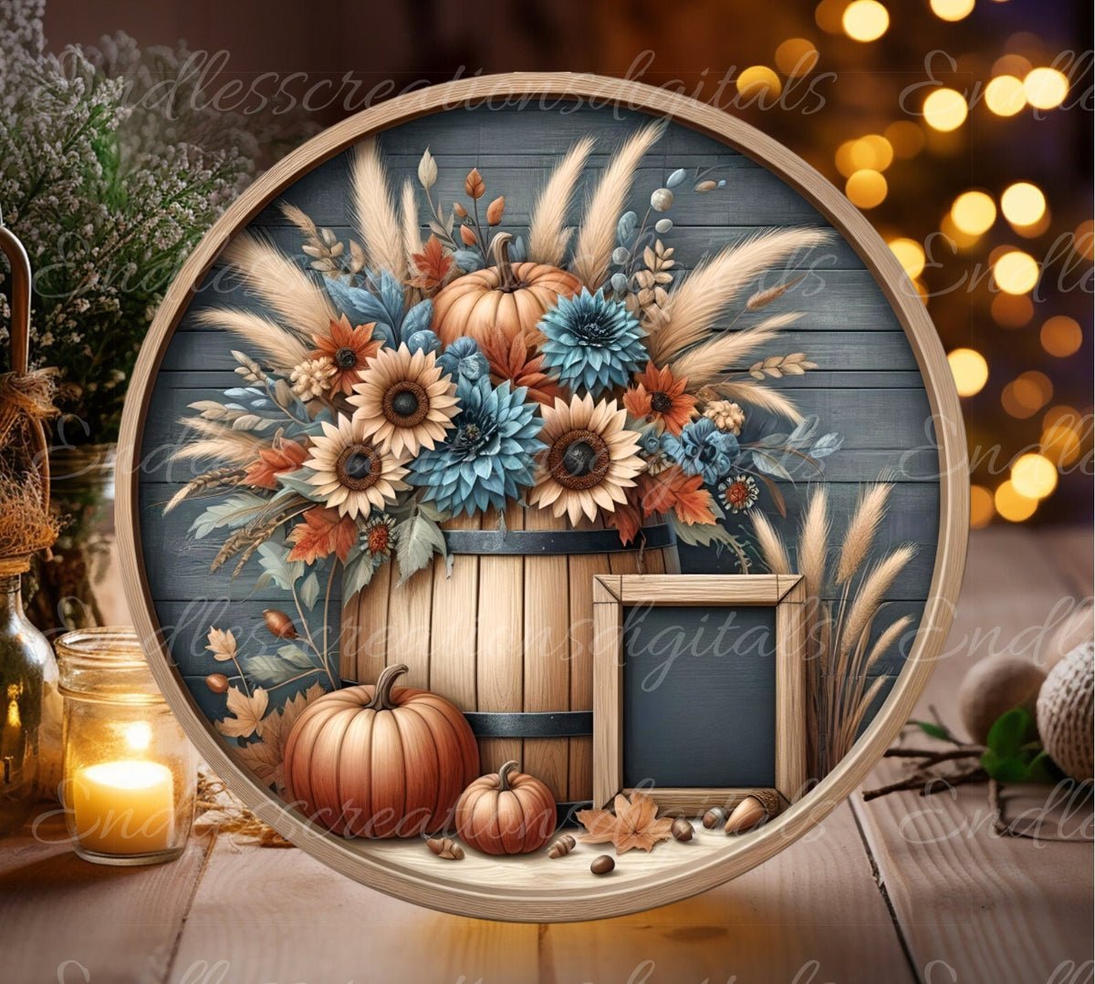 ROUND FALL FLORAL BARREL