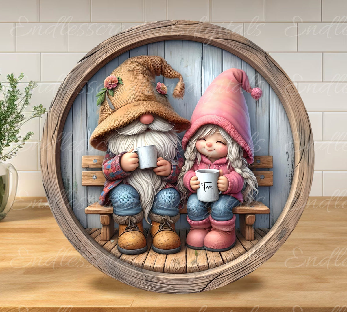 GNOME COUPLE DOOR hanger, wreath sign, for sublimation high resolution 2 files for download, 1 add your own text