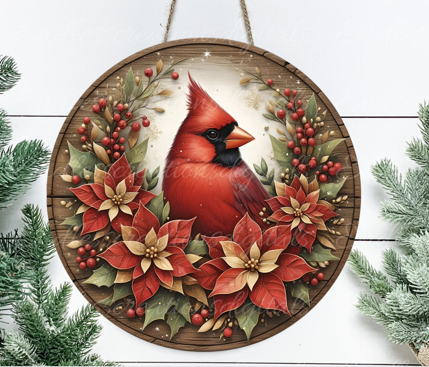 WINTER CARDINAL DOOR ROUND