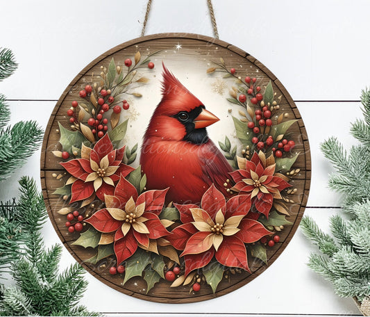WINTER CARDINAL DOOR ROUND