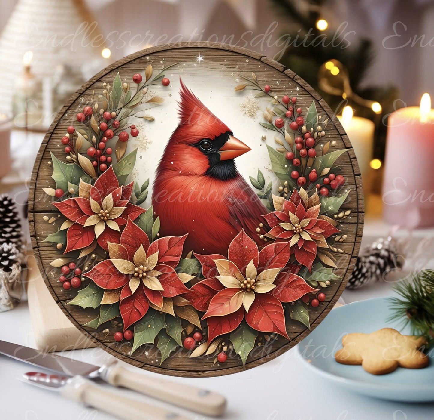 WINTER CARDINAL DOOR ROUND
