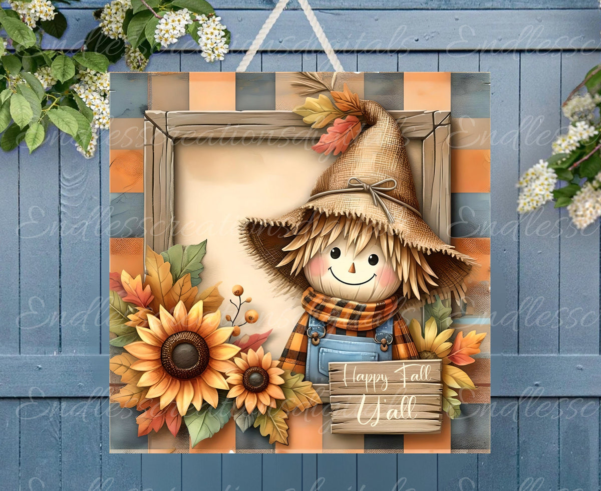 FALL SCARECROW DOOR hanger, wreath sign, square cutting board png, for sublimation high resolution 2 files for download, 1 add your own text