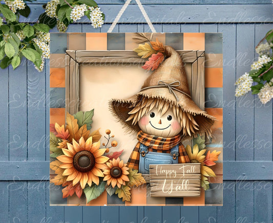 FALL SCARECROW DOOR hanger, wreath sign, square cutting board png, for sublimation high resolution 2 files for download, 1 add your own text