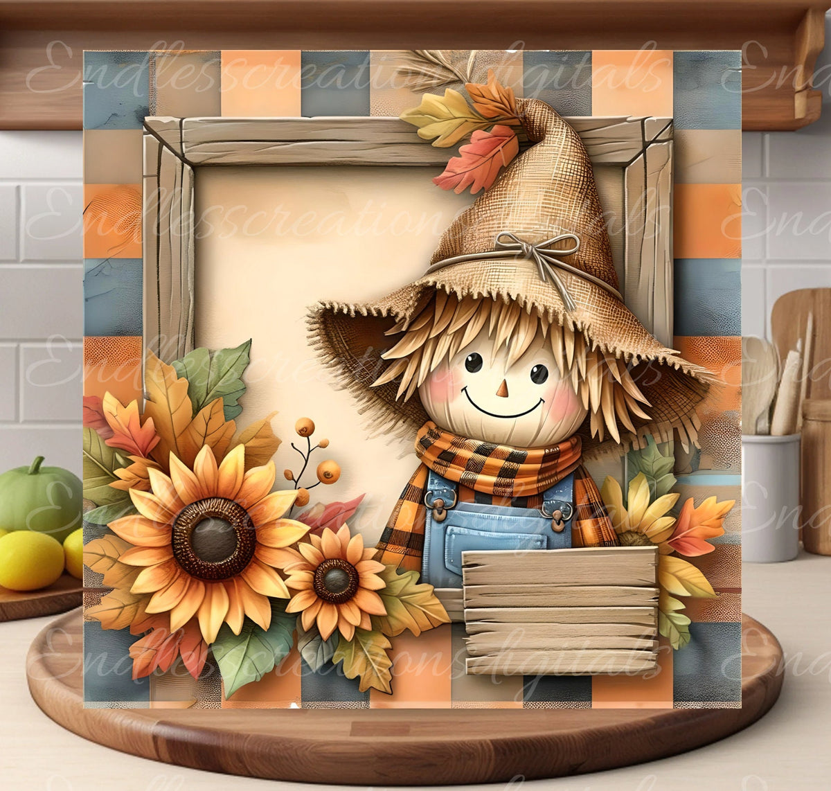 FALL SCARECROW DOOR hanger, wreath sign, square cutting board png, for sublimation high resolution 2 files for download, 1 add your own text