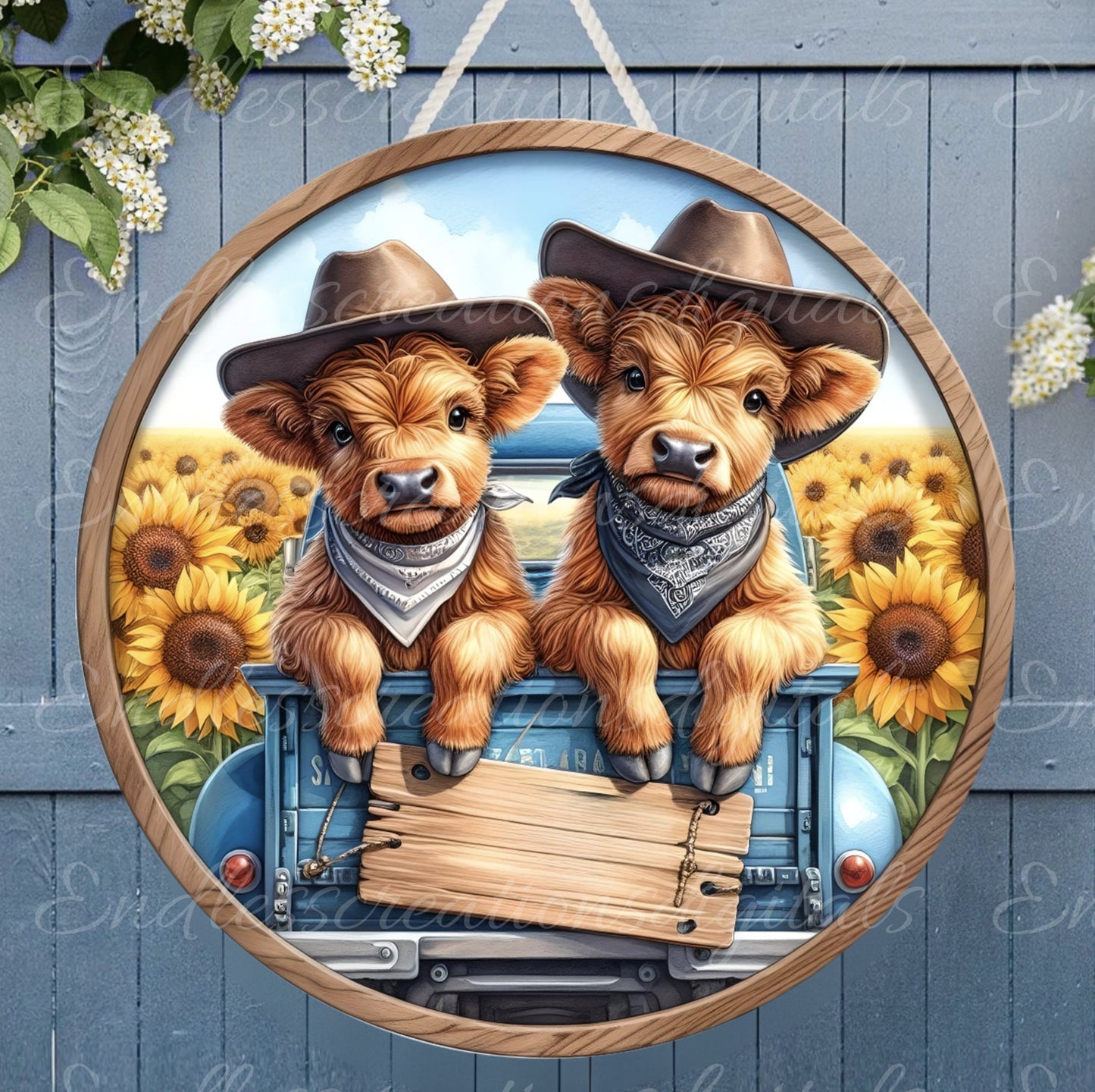 HIGHLAND COW DOOR hanger, wreath sign, round cutting board png, for sublimation high resolution,2 files for download, 1 add your own text