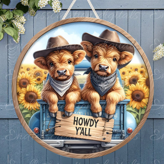 HIGHLAND COW DOOR hanger, wreath sign, round cutting board png, for sublimation high resolution,2 files for download, 1 add your own text